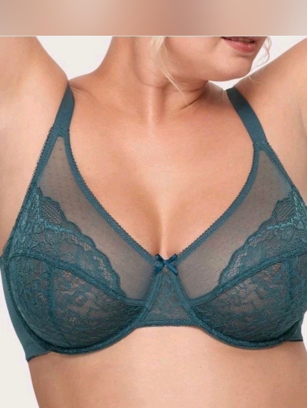 Nwt HSIA Enchante Lace Soft Mesh  Unlined Underwire Bra Green